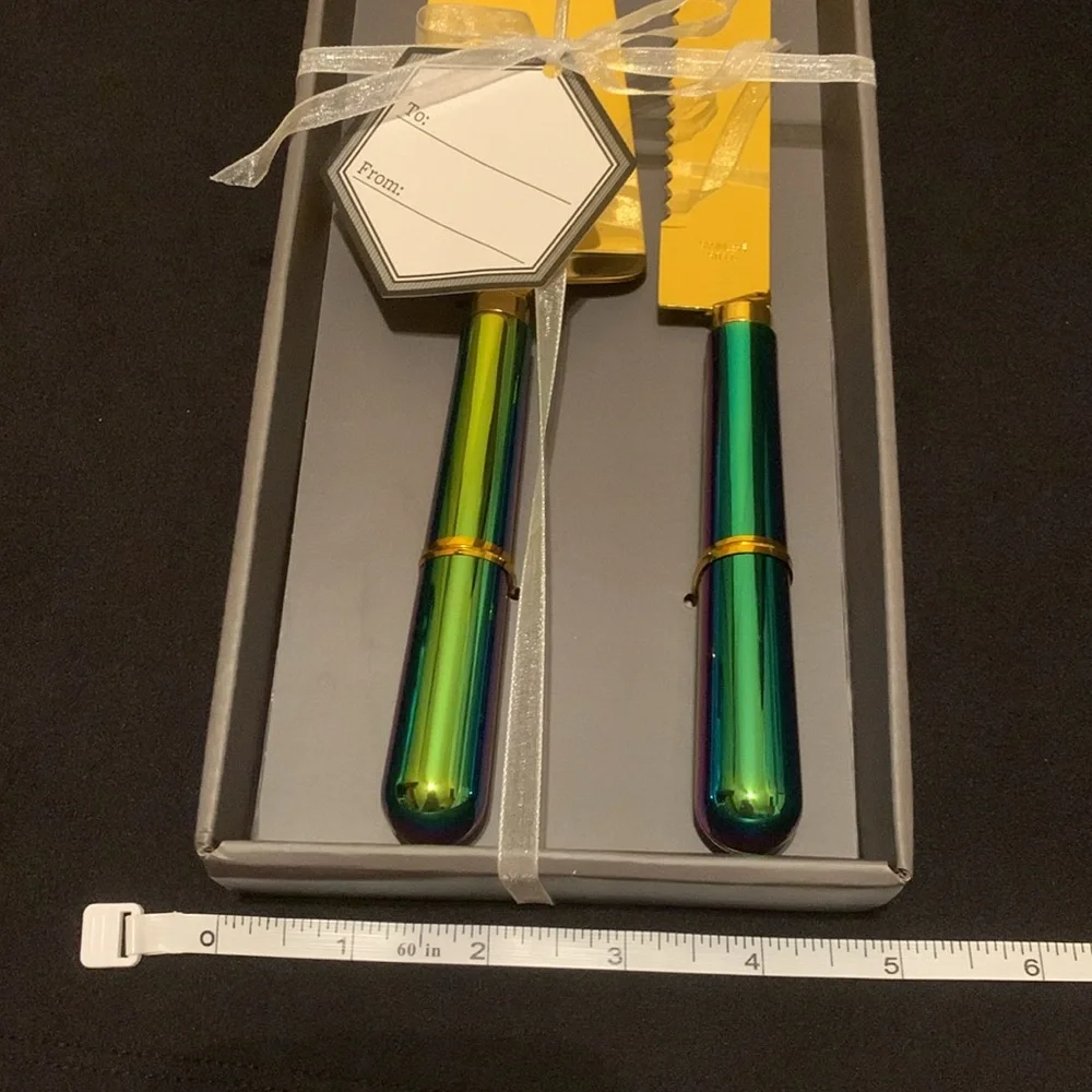 NWT Thirstystone 2 Piece Rainbow Iridescent Cake Knife and Server Set